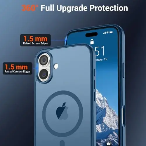SUPFINE Magnetic for iPhone 16 Case (Compatible with MagSafe) (Military Grade Drop Protection) Slim Translucent Matte Shockproof with Anti-Fingerprint Phone Case,Deep Blue - 4