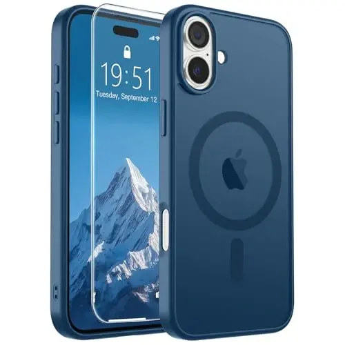 SUPFINE Magnetic for iPhone 16 Case with Screen Protector (Compatible with MagSafe) (Military Grade Drop Protection) Translucent Matte Shockproof with Anti-Fingerprint Phone Case,Deep Blue - 1