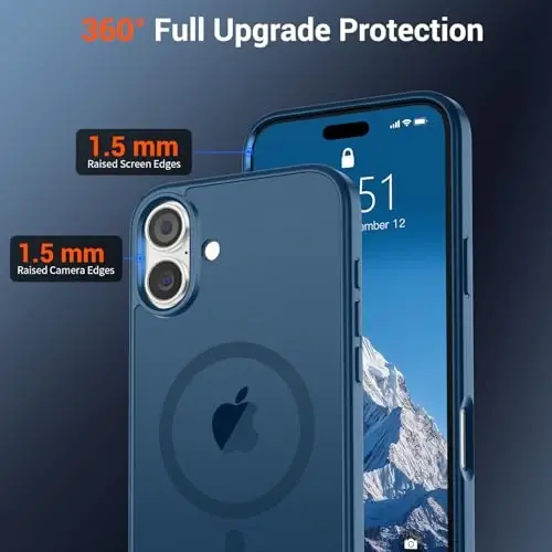 SUPFINE Magnetic for iPhone 16 Case with Screen Protector (Compatible with MagSafe) (Military Grade Drop Protection) Translucent Matte Shockproof with Anti-Fingerprint Phone Case,Deep Blue - 3