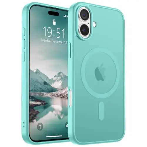 SUPFINE Magnetic for iPhone 16 Case (Compatible with MagSafe) (Military Grade Drop Protection) Slim Translucent Matte Shockproof with Anti-Fingerprint Phone Case, Blue Green - SUPFINE