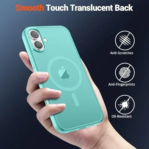 SUPFINE Magnetic for iPhone 16 Case (Compatible with MagSafe) (Military Grade Drop Protection) Slim Translucent Matte Shockproof with Anti-Fingerprint Phone Case, Blue Green - 6