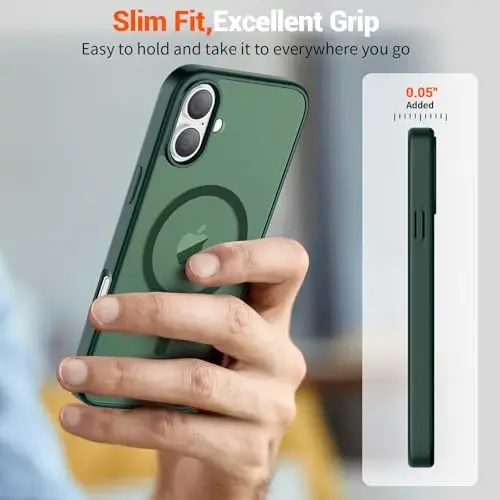 SUPFINE Magnetic for iPhone 16 Case (Compatible with MagSafe) (Military Grade Drop Protection) Slim Translucent Matte Shockproof with Anti-Fingerprint Phone Case,Forest Green - 7