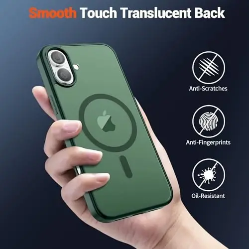 SUPFINE Magnetic for iPhone 16 Case (Compatible with MagSafe) (Military Grade Drop Protection) Slim Translucent Matte Shockproof with Anti-Fingerprint Phone Case,Forest Green - 6