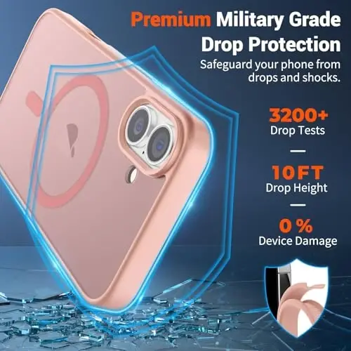 SUPFINE Magnetic for iPhone 16 Case (Compatible with MagSafe) (Military Grade Drop Protection) Slim Translucent Matte Shockproof with Anti-Fingerprint Phone Case,Pink - 3