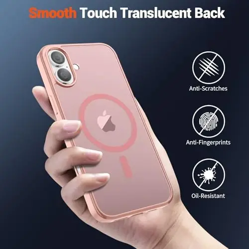 SUPFINE Magnetic for iPhone 16 Case (Compatible with MagSafe) (Military Grade Drop Protection) Slim Translucent Matte Shockproof with Anti-Fingerprint Phone Case,Pink - 6