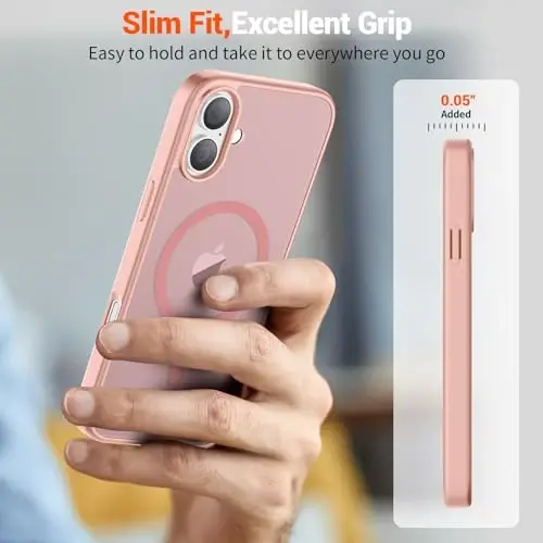 SUPFINE Magnetic for iPhone 16 Case (Compatible with MagSafe) (Military Grade Drop Protection) Slim Translucent Matte Shockproof with Anti-Fingerprint Phone Case,Pink - 7