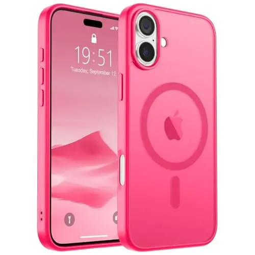 SUPFINE Magnetic for iPhone 16 Case (Compatible with MagSafe) (Military Grade Drop Protection) Slim Translucent Matte Shockproof with Anti-Fingerprint Phone Case,Hot Pink - 1