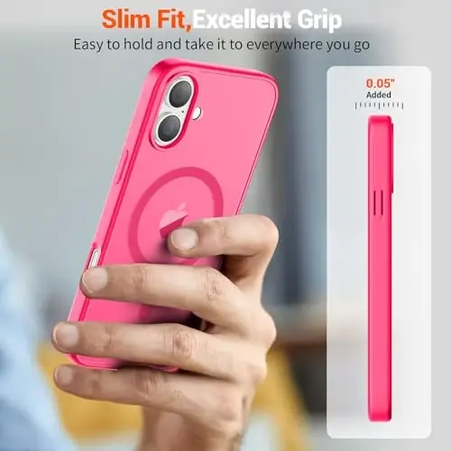 SUPFINE Magnetic for iPhone 16 Case (Compatible with MagSafe) (Military Grade Drop Protection) Slim Translucent Matte Shockproof with Anti-Fingerprint Phone Case,Hot Pink - 7