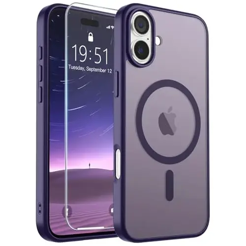 SUPFINE Magnetic for iPhone 16 Case (Compatible with MagSafe) (Military Grade Drop Protection) Slim Translucent Matte Shockproof Phone Cover,Dark Purple - 1