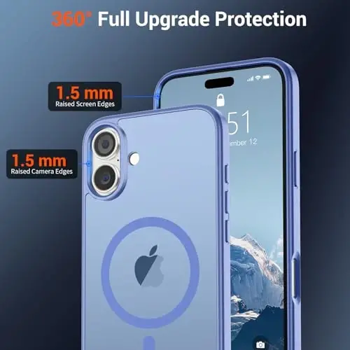 SUPFINE Magnetic for iPhone 16 Case (Compatible with MagSafe) (Military Grade Drop Protection) Slim Translucent Matte Shockproof Phone Cover,Blue Purple - 3