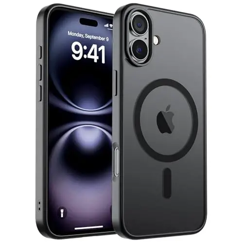 SUPFINE Magnetic for iPhone 16 Case (Compatible with MagSafe) (Military Grade Drop Protection) Translucent Matte Shockproof with Anti-Fingerprint Phone Cover,Black - SUPFINE