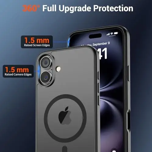 SUPFINE Magnetic for iPhone 16 Case (Compatible with MagSafe) (Military Grade Drop Protection) Translucent Matte Shockproof with Anti-Fingerprint Phone Cover,Black - 4