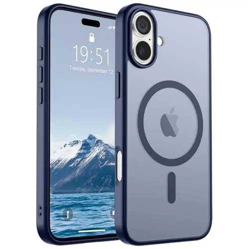 SUPFINE Magnetic for iPhone 16 Case (Compatible with MagSafe) (Military Grade Drop Protection) Slim Translucent Matte Shockproof with Anti-Fingerprint Phone Case,Navy Blue - 1