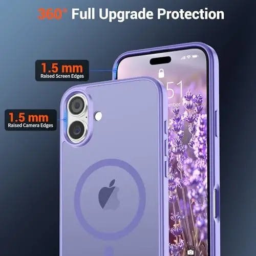 SUPFINE Magnetic for iPhone 16 Plus Case(Compatible with MagSafe) (Military Grade Drop Protection) Slim Translucent Matte Shockproof with Anti-Fingerprint Phone Case,Purple - 3