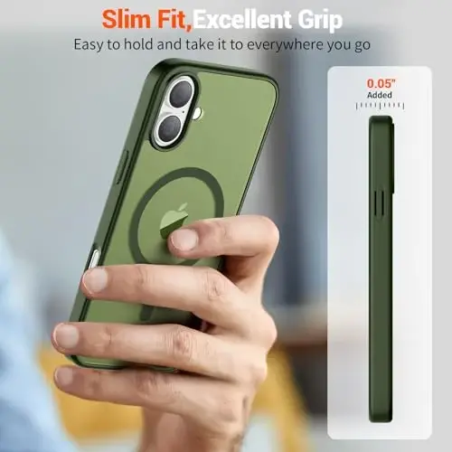 SUPFINE Magnetic for iPhone 16 Plus Case (Compatible with MagSafe) (Military Grade Drop Protection) Slim Translucent Matte Shockproof with Anti-Fingerprint Phone Case,Cangling Green - 7