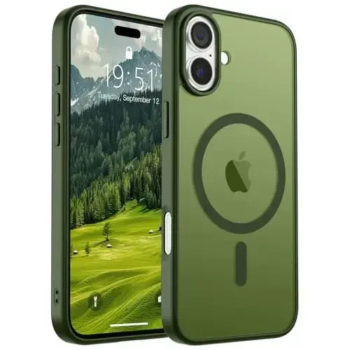SUPFINE Magnetic for iPhone 16 Plus Case (Compatible with MagSafe) (Military Grade Drop Protection) Slim Translucent Matte Shockproof with Anti-Fingerprint Phone Case,Cangling Green 