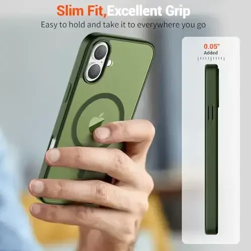 SUPFINE Magnetic for iPhone 16 Plus Case (Compatible with MagSafe) (Military Grade Drop Protection) Slim Translucent Matte Shockproof with Anti-Fingerprint Phone Case,Cangling Green - 7