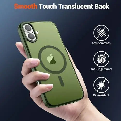 SUPFINE Magnetic for iPhone 16 Plus Case (Compatible with MagSafe) (Military Grade Drop Protection) Slim Translucent Matte Shockproof with Anti-Fingerprint Phone Case,Cangling Green - 5