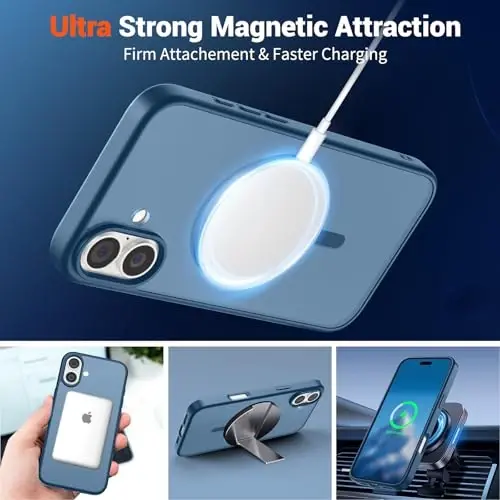 SUPFINE Magnetic for iPhone 16 Plus Case(Compatible with MagSafe) (Military Grade Drop Protection) Slim Translucent Matte Shockproof with Anti-Fingerprint Phone Case,Deep Blue - 5