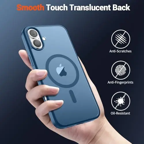SUPFINE Magnetic for iPhone 16 Plus Case(Compatible with MagSafe) (Military Grade Drop Protection) Slim Translucent Matte Shockproof with Anti-Fingerprint Phone Case,Deep Blue - 6