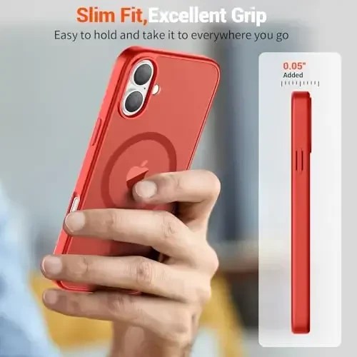SUPFINE Magnetic for iPhone 16 Plus Case (Compatible with MagSafe) (Military Grade Drop Protection) Slim Translucent Matte Shockproof with Anti-Fingerprint Phone Case, Red - 7