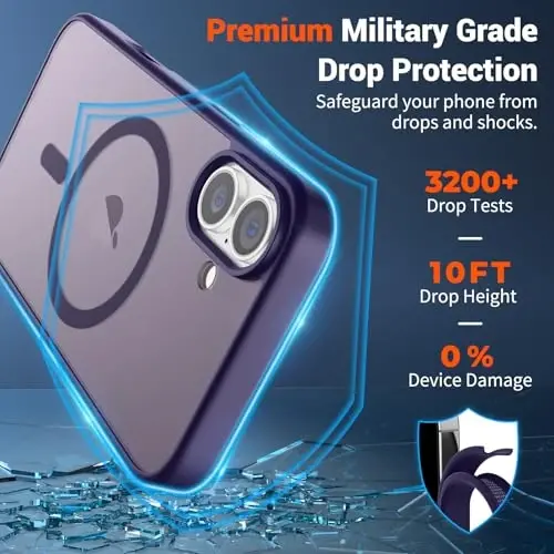 SUPFINE Magnetic for iPhone 16 Plus Case(Compatible with MagSafe)(Military Grade Drop Protection) Slim Translucent Matte Shockproof with Anti-Fingerprint Phone Case,Dark Purple - 2