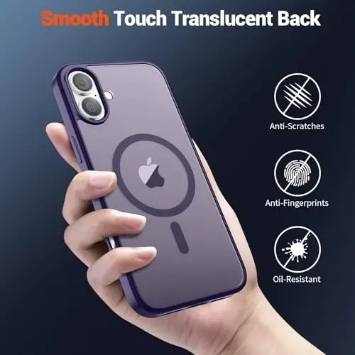 SUPFINE Magnetic for iPhone 16 Plus Case(Compatible with MagSafe)(Military Grade Drop Protection) Slim Translucent Matte Shockproof with Anti-Fingerprint Phone Case,Dark Purple - 5