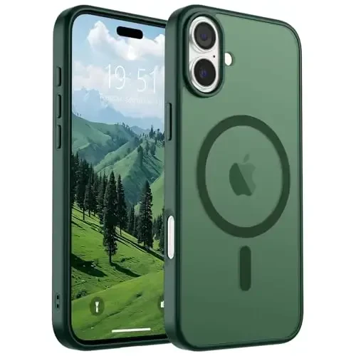 SUPFINE Magnetic for iPhone 16 Plus Case (Compatible with MagSafe) (Military Grade Drop Protection) Slim Translucent Matte Shockproof with Anti-Fingerprint Phone Case,Forest Green - 1