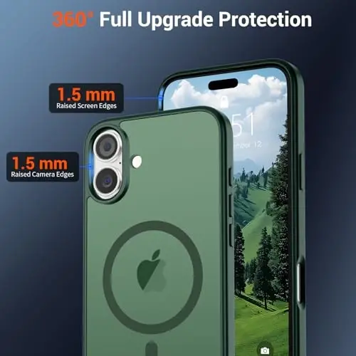 SUPFINE Magnetic for iPhone 16 Plus Case (Compatible with MagSafe) (Military Grade Drop Protection) Slim Translucent Matte Shockproof with Anti-Fingerprint Phone Case,Forest Green - 3