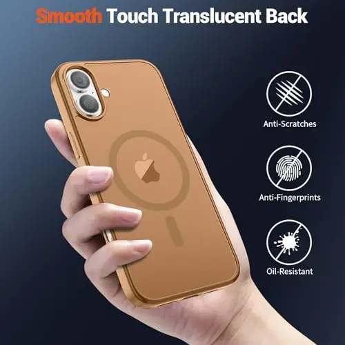 SUPFINE Magnetic for iPhone 16 Plus Case (Compatible with MagSafe) (Military Grade Drop Protection) Slim Translucent Matte Shockproof with Anti-Fingerprint Phone Case, Brown - 6