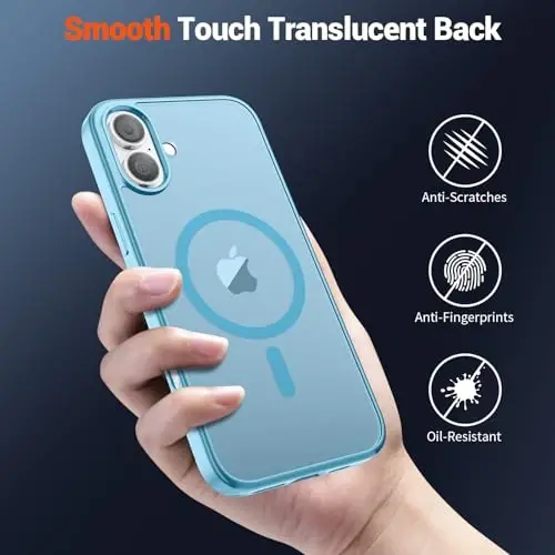 SUPFINE Magnetic for iPhone 16 Plus Case(Compatible with MagSafe)(Military Grade Drop Protection) Slim Translucent Matte Shockproof with Anti-Fingerprint Phone Case,Light Blue - 6