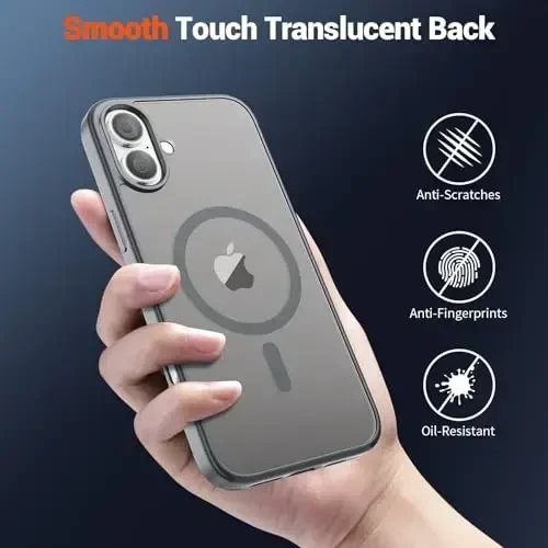 SUPFINE Magnetic for iPhone 16 Plus Case(Compatible with MagSafe)(Military Grade Drop Protection) Slim Translucent Matte Shockproof with Anti-Fingerprint Phone Case,Gray - 6
