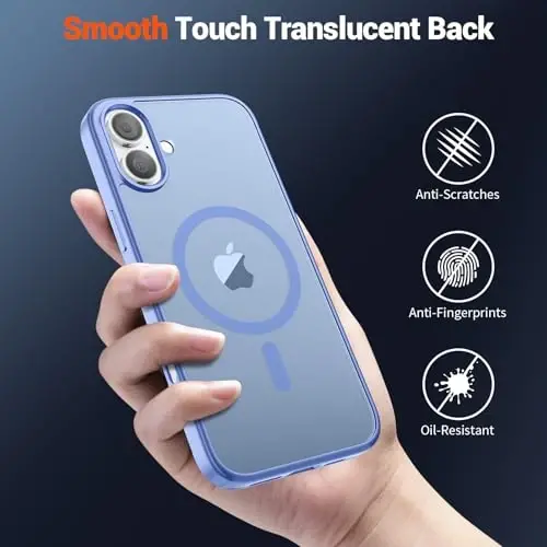 SUPFINE Magnetic for iPhone 16 Plus Case(Compatible with MagSafe) (Military Grade Drop Protection) Slim Translucent Matte Shockproof with Anti-Fingerprint Phone Case,Blue Purple - 6
