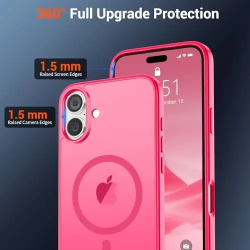 SUPFINE Magnetic for iPhone 16 Plus Case(Compatible with MagSafe) (Military Grade Drop Protection) Slim Translucent Matte Shockproof with Anti-Fingerprint Phone Case,Hot Pink - 3