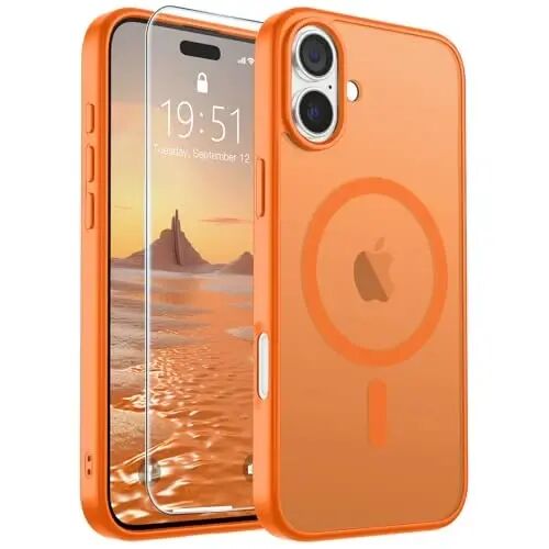 SUPFINE Magnetic for iPhone 16 Plus Case (Compatible with MagSafe) (Military Grade Drop Protection) Translucent Matte Shockproof Phone Cover,Starry Orange 