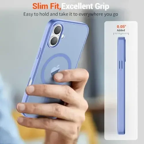 SUPFINE iPhone 16 Plus uchun magnitli g‘ilof (MagSafe bilan mos) (Harbiy darajadagi tushishdan himoya) Yupqa yarim shaffof mat zarbga chidamli barmoq izlariga qarshi telefon g‘ilofi, ko‘k binafsha - 7