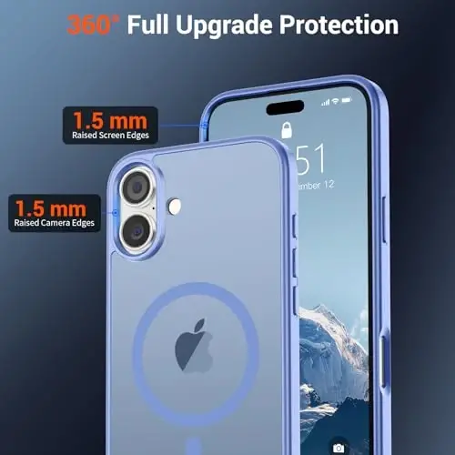 SUPFINE iPhone 16 Plus uchun magnitli g‘ilof (MagSafe bilan mos) (Harbiy darajadagi tushishdan himoya) Yupqa yarim shaffof mat zarbga chidamli barmoq izlariga qarshi telefon g‘ilofi, ko‘k binafsha - 4