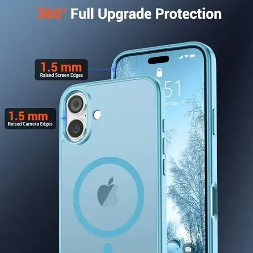 SUPFINE iPhone 16 Plus uchun magnitli g‘ilof (MagSafe bilan mos keladi) (harbiy standartdagi zarbadan himoya) Yengil yarim shaffof mato zarbga chidamli barmoq izlariga qarshi telefon g‘ilofi, och ko‘k - 4