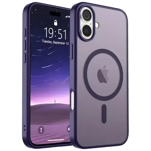 SUPFINE iPhone 16 Plus uchun magnitli g‘ilof (MagSafe bilan mos)(Harbiy darajadagi tushishdan himoya) Yupqa yarim shaffof matli zarbga chidamli barmoq izlariga qarshi telefon g‘ilofi, to‘q binafsha 