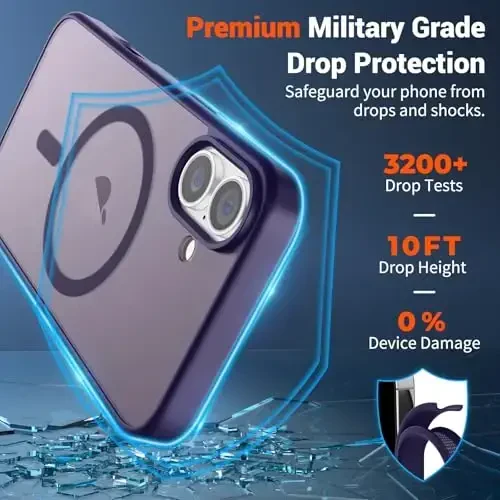 SUPFINE iPhone 16 Plus uchun magnitli g‘ilof (MagSafe bilan mos)(Harbiy darajadagi tushishdan himoya) Yupqa yarim shaffof matli zarbga chidamli barmoq izlariga qarshi telefon g‘ilofi, to‘q binafsha - 3