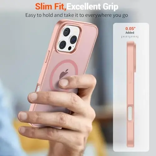 SUPFINE Magnetic for iPhone 16 Pro Case (Compatible with MagSafe) (Military Grade Drop Protection) Slim Translucent Matte Shockproof with Anti-Fingerprint Phone Case,Pink - 7