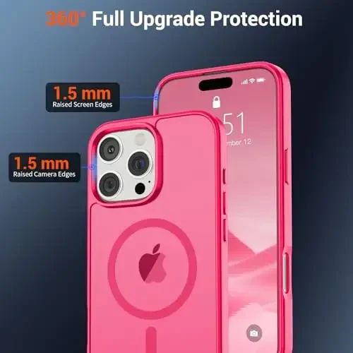 SUPFINE Magnetic for iPhone 16 Pro Case (Compatible with MagSafe) (Military Grade Drop Protection) Slim Translucent Matte Shockproof with Anti-Fingerprint Phone Case,Hot Pink - 4