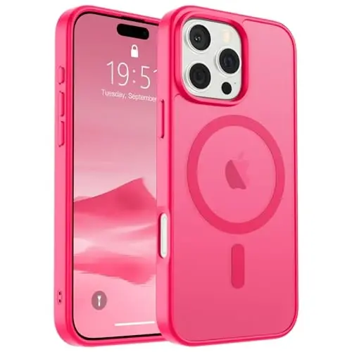 SUPFINE Magnetic for iPhone 16 Pro Case (Compatible with MagSafe) (Military Grade Drop Protection) Slim Translucent Matte Shockproof with Anti-Fingerprint Phone Case,Hot Pink 