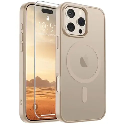 SUPFINE Magnetic for iPhone 16 Pro Case(Compatible with MagSafe)(Military Grade Drop Protection) Slim Translucent Matte Shockproof with Anti-Fingerprint Phone Case,Desert Gold - SUPFINE
