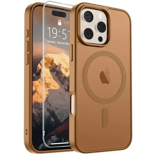 SUPFINE Magnetic for iPhone 16 Pro Case (Compatible with MagSafe) (Military Grade Drop Protection) Slim Translucent Matte Shockproof with Anti-Fingerprint Phone Case,Brown 