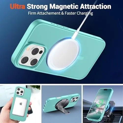 SUPFINE Magnetic for iPhone 16 Pro Case (Compatible with MagSafe) (Military Grade Drop Protection) Slim Translucent Matte Shockproof with Anti-Fingerprint Phone Case, Blue Green - 5