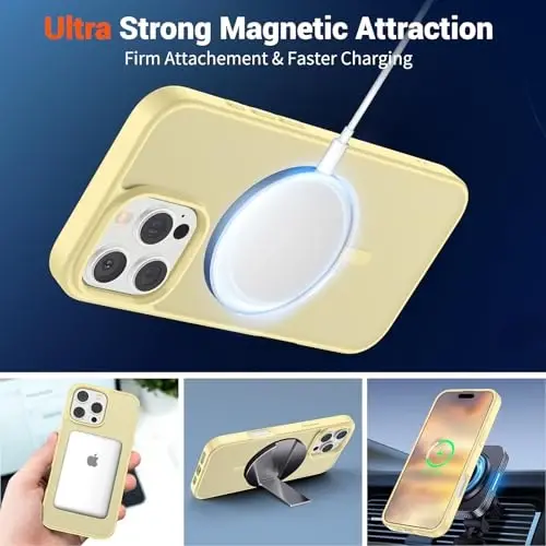SUPFINE Magnetic for iPhone 16 Pro Case (Compatible with MagSafe) (Military Grade Drop Protection) Slim Translucent Matte Shockproof with Anti-Fingerprint Phone Case,Buttercream Yellow - 5