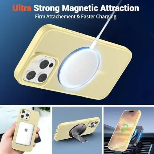 SUPFINE Magnetic for iPhone 16 Pro Case (Compatible with MagSafe) (Military Grade Drop Protection) Slim Translucent Matte Shockproof with Anti-Fingerprint Phone Case,Buttercream Yellow - 5