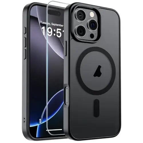 SUPFINE Magnetic for iPhone 16 Pro Case (Compatible with MagSafe) (Military Grade Drop Protection) Translucent Matte Shockproof with Anti-Fingerprint Phone Cover,Black 