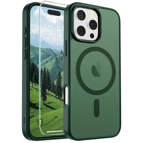 SUPFINE Magnetic for iPhone 16 Pro Max Case (Compatible with MagSafe) (Military Grade Drop Protection) Slim Translucent Matte Shockproof with Anti-Fingerprint Phone Case,Forest Green - 1